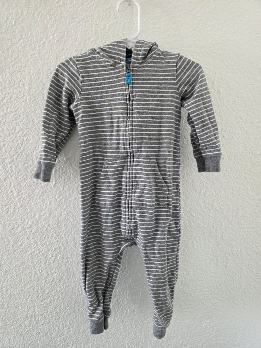 Carter's Gray & White Striped Hooded One-Piece